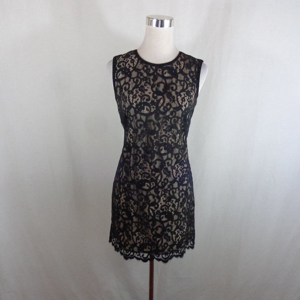 Ann Taylor LOFT Black Nude Allover Lace Overlay Sleeveless Sheath Midi Dress 2